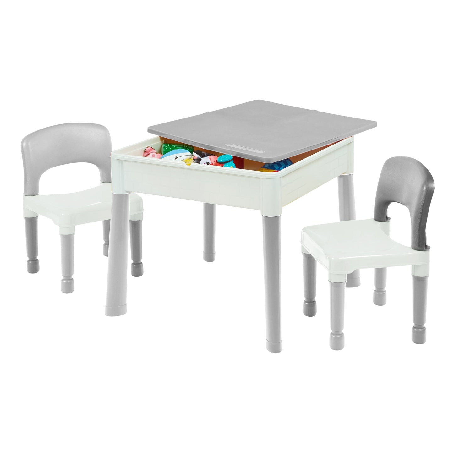 Montessori 5-in-1 Table & 2 Chairs Set | Sand & Water Pit | Lego | Dry Wipe Top | Grey & White