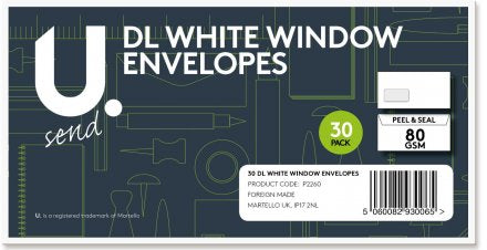Dl White Envelopes Window 1x30pk