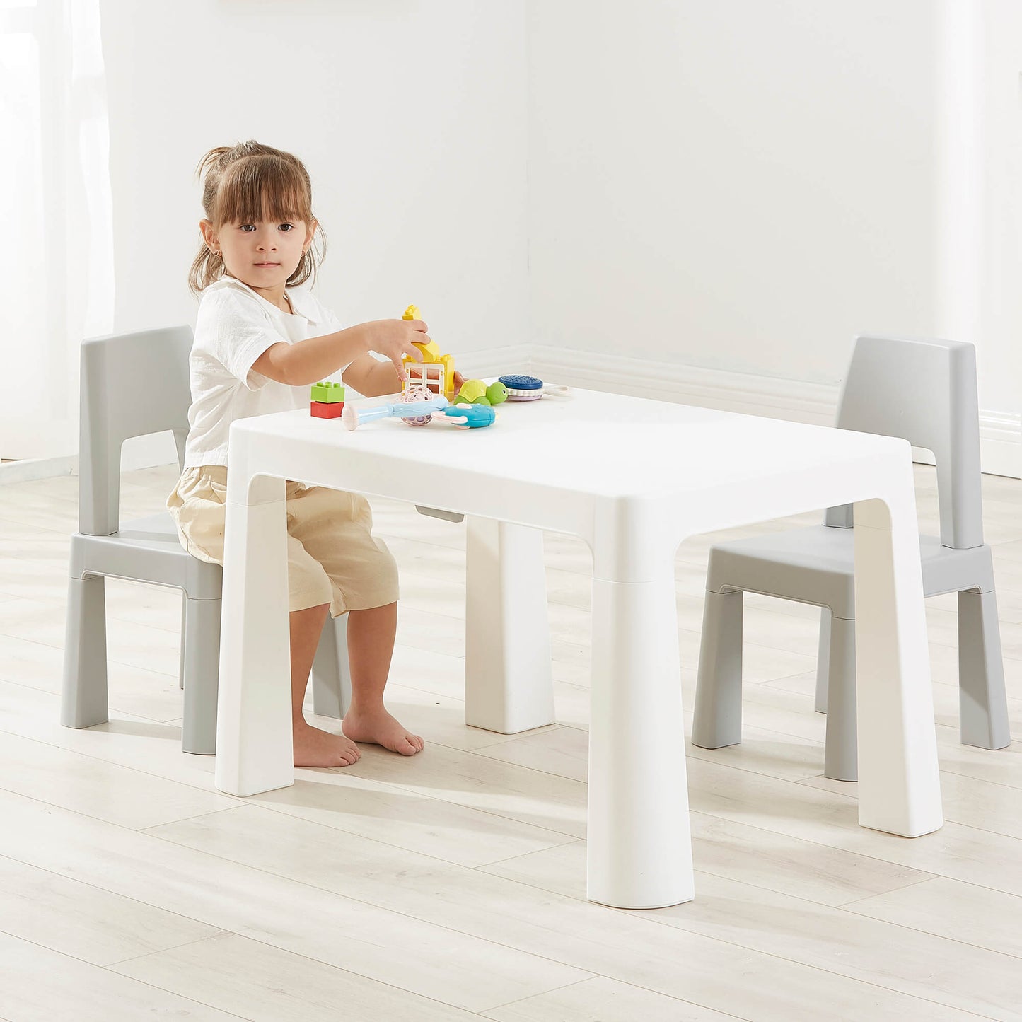 Height Adjustable Grow-with-me Kids Table & Chairs | Storage | 2-8 years | Grey & White