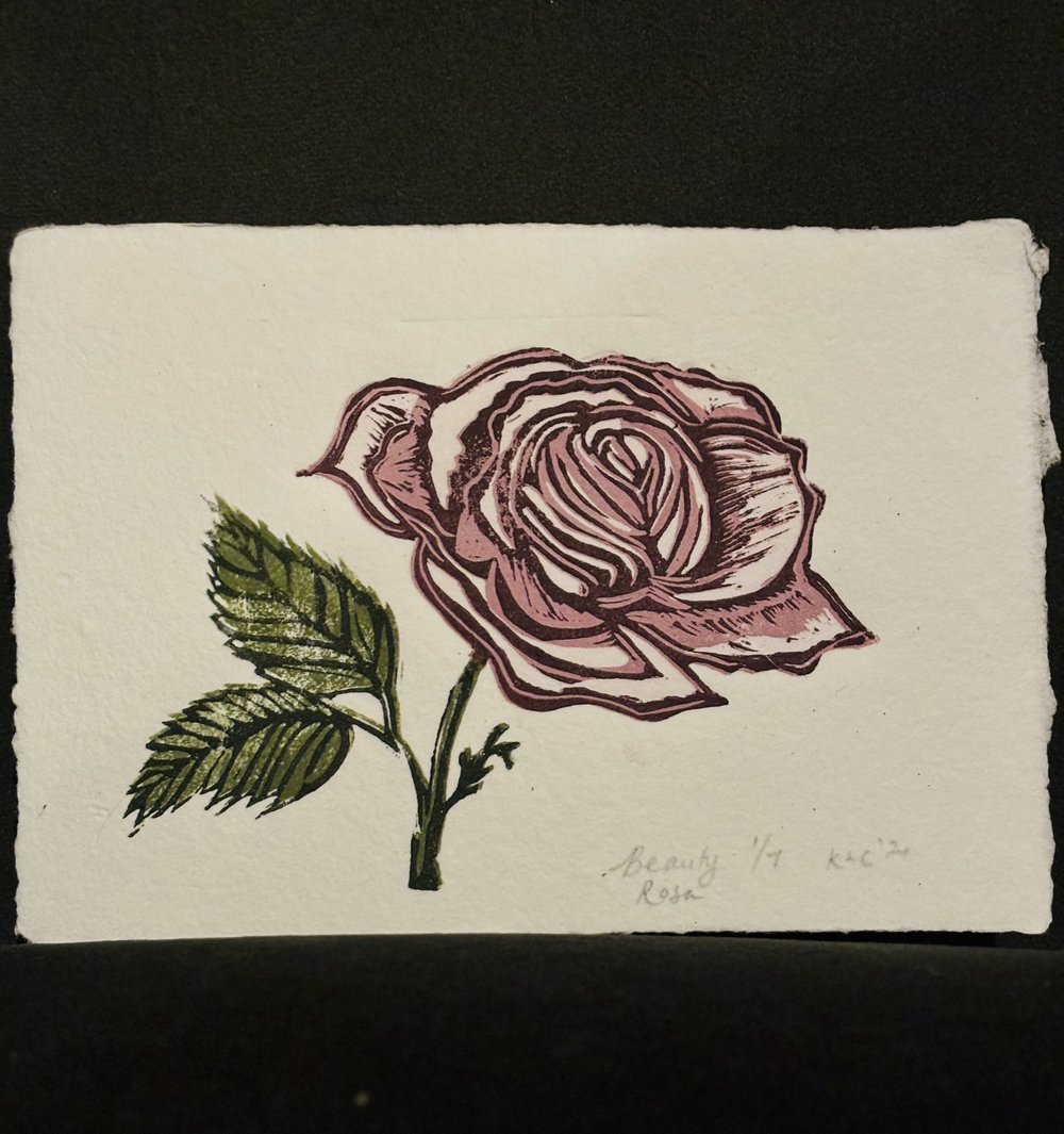 {Persephone Print} Block Printed Card :: Beauty Rosa (Limited Edition)