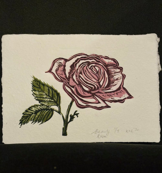 {Persephone Print} Block Printed Card :: Beauty Rosa (Limited Edition)
