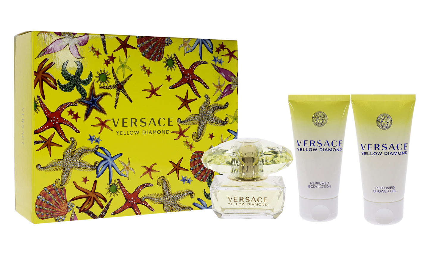 Versace Yellow Diamond by Versace for Women 3 Pc Gift Set 1.7oz EDT Spray, 1.7oz Shower Gel, 1.7oz Body Lotion