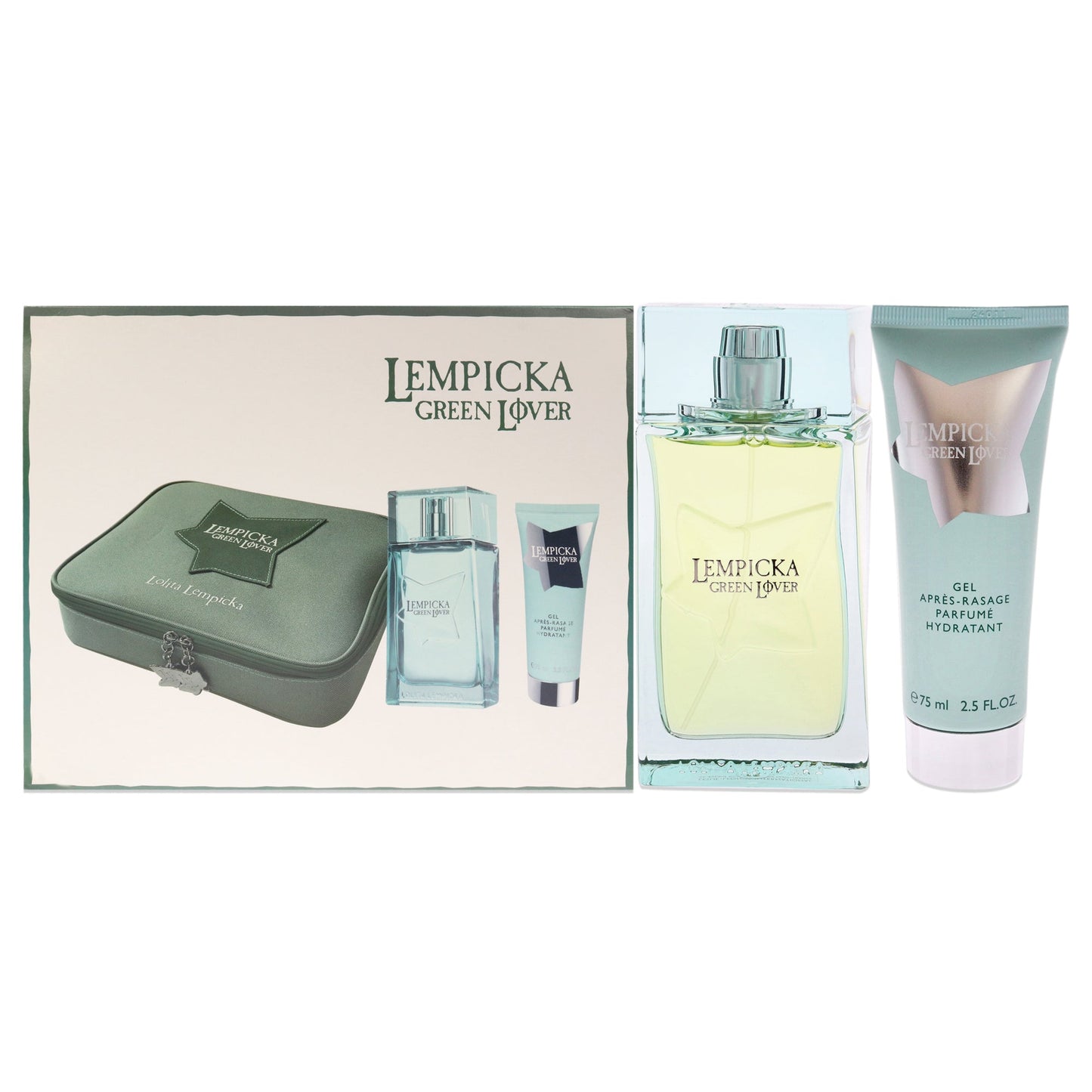 Green Lover by Lolita Lempicka for Men 3 Pc Gift Set 3.4oz EDT Spray, 2.5oz After Shave Gel, Pouch