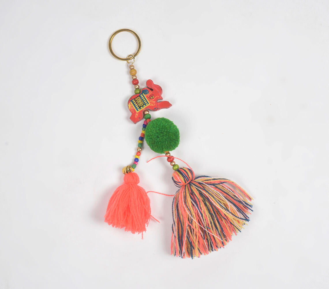 Elephant Beaded & Tasseled Keychain