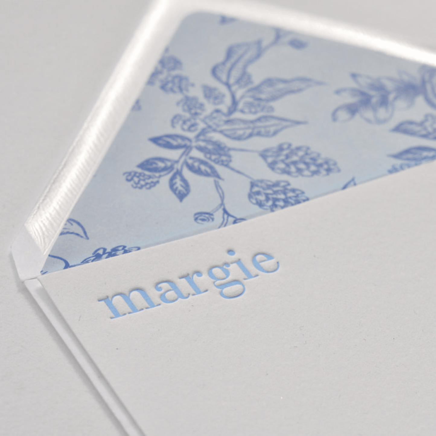 Blue Floral - Design 103 Personalized Letterpress Note & Enclosure Cards
