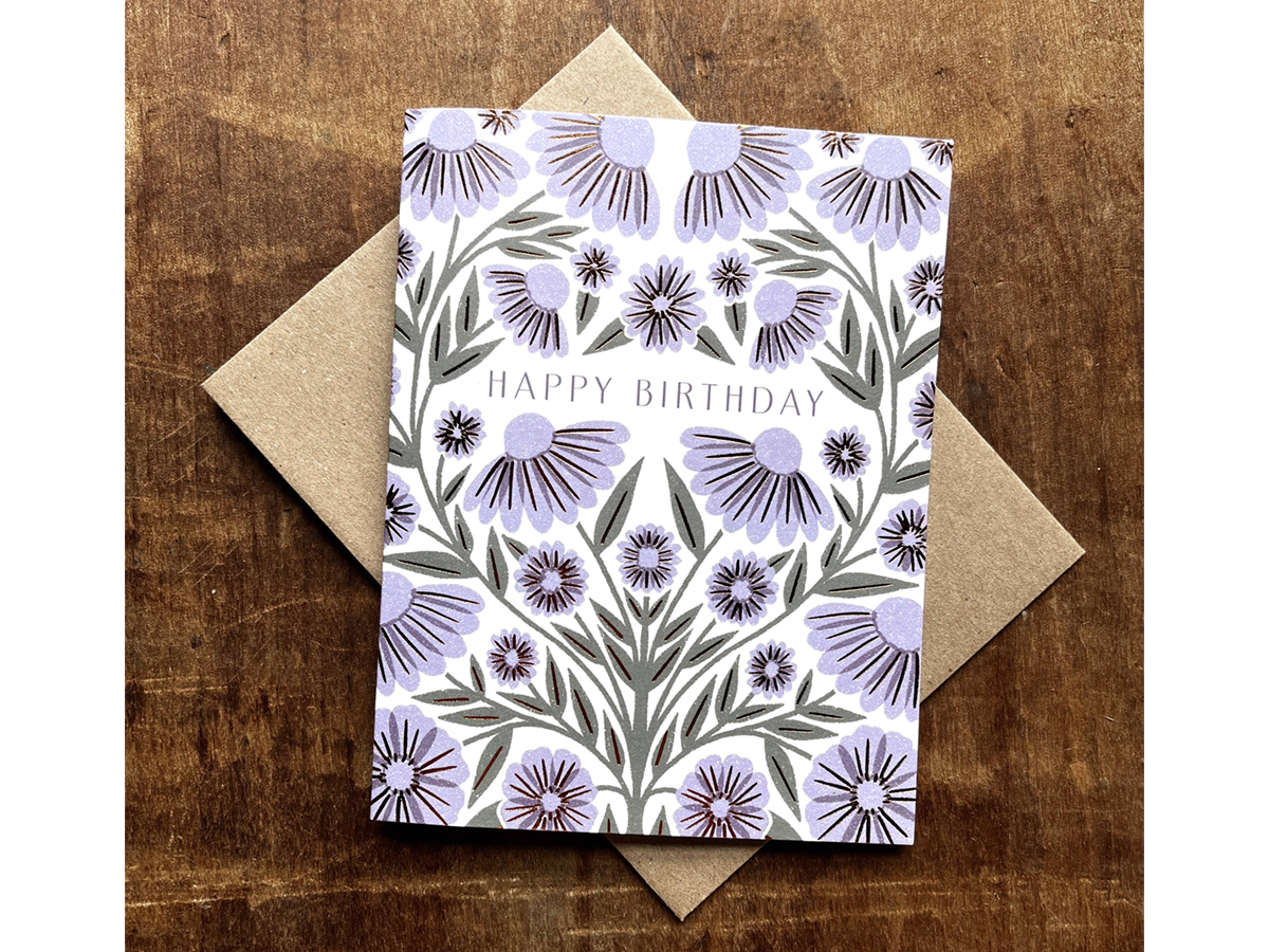 Happy Birthday Purple Floral Card, Boxed Set of 6