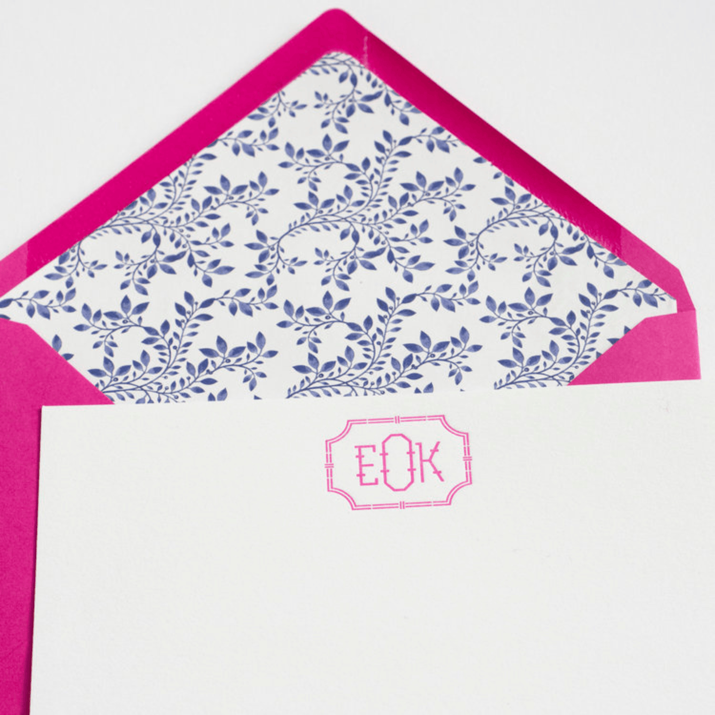 Hot Pink and Blue Scroll Design 68 Personalized Letterpress Note & Enclosure Cards