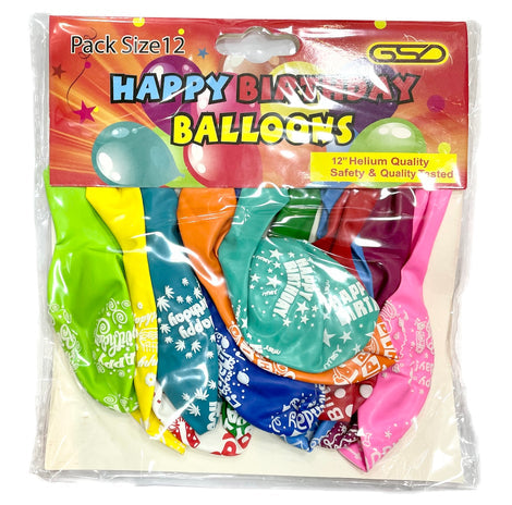 Gsd Happy Birthday Balloons Assorted 12x12pk