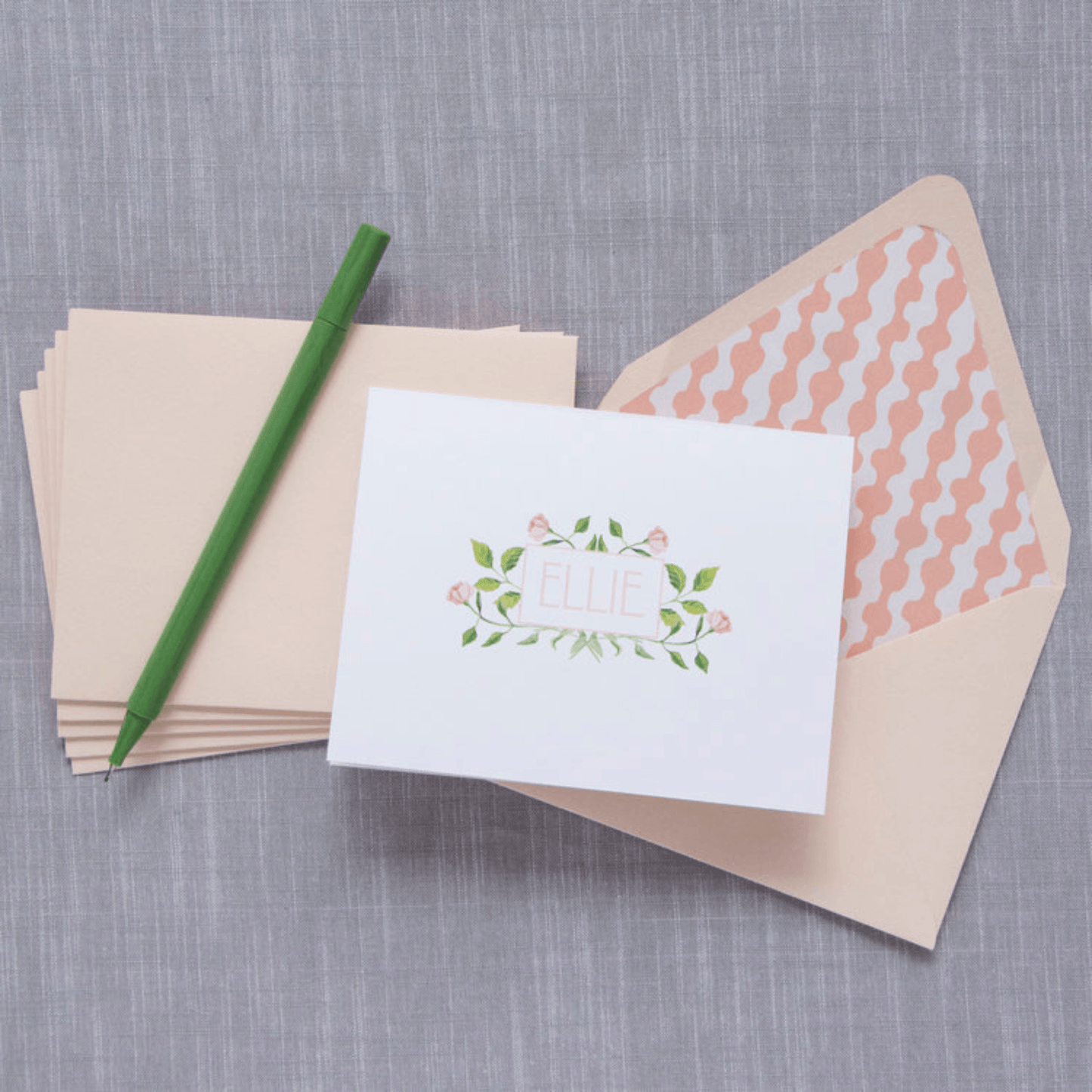 Pink Vine Personalized Folded Notes - D12 - CR41