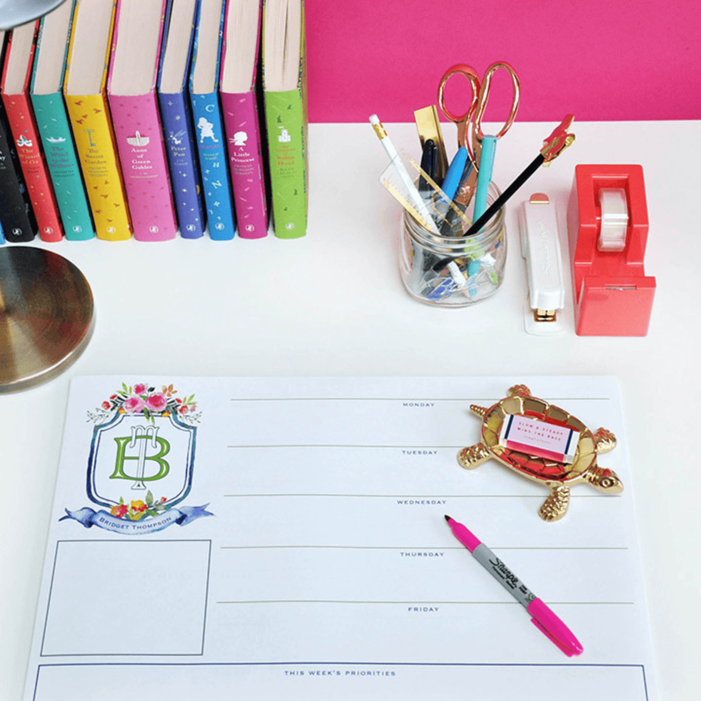 Small Floral Crest V1 Personalized Desk Pad with Monogram