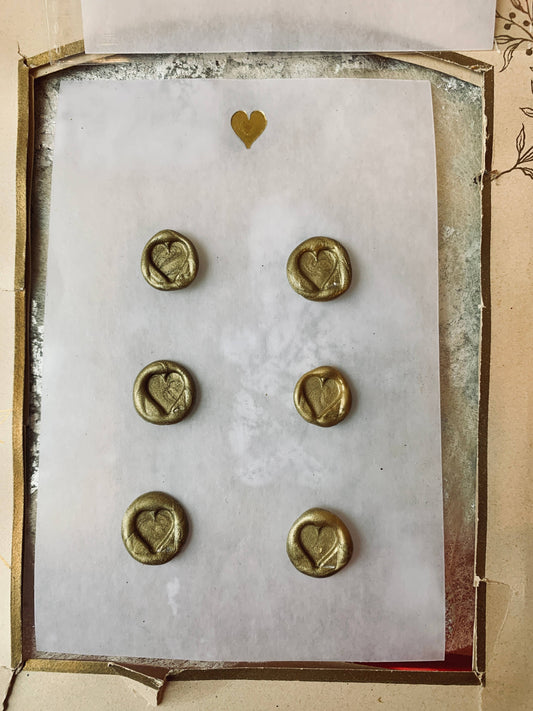 {Parcel} Wax Seals :: Gold Heart :: Sheet of 6