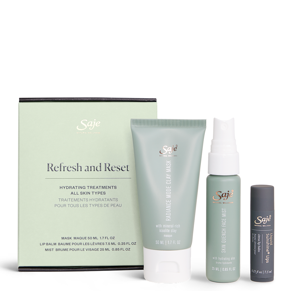 Saje Refresh Reset Set Lip Balm Face Mist Clay Mask Clarify Soothing 3pcs NEW