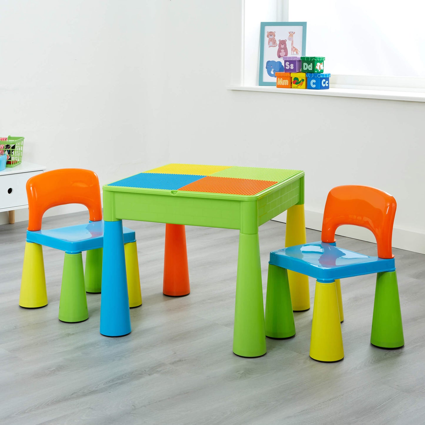 Children's 5-in-1 Table & 2 Chairs Set | Sand & Water Pit | Lego  | Dry Wipe Top | Storage