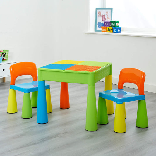 Children's 5-in-1 Table & 2 Chairs Set | Sand & Water Pit | Lego  | Dry Wipe Top | Storage