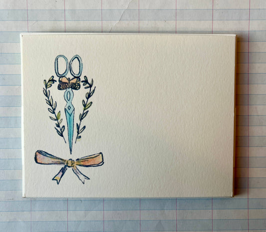 {Parcel} Flat Note Cards with Envelopes :: Watercolor Scissors :: Set of 8
