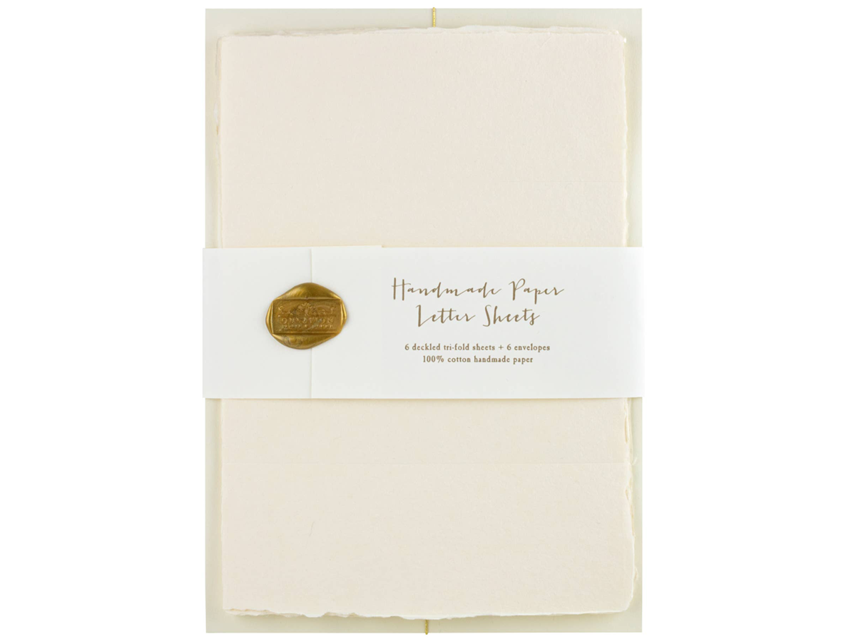 Cream Handmade Paper Tri-Fold Sheets, Set of 6