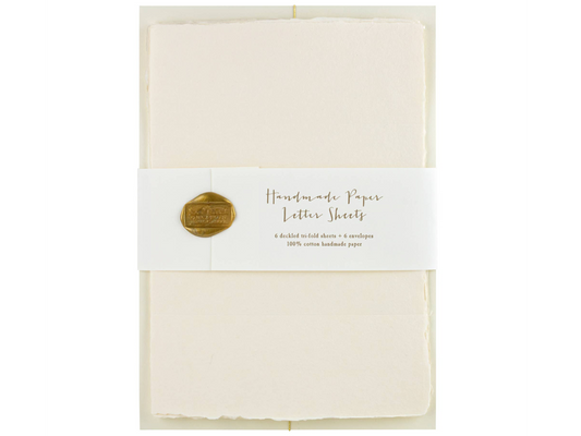 Cream Handmade Paper Tri-Fold Sheets, Set of 6