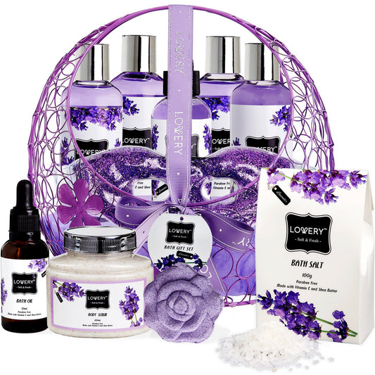 Lavender Spa Set - 12Pc Bath Gift Basket for Relaxation