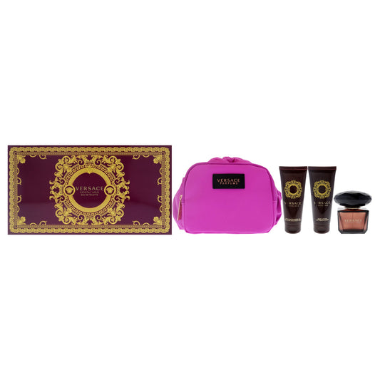 Versace Crystal Noir by Versace for Women - 4 Pc Gift Set - 3oz EDT Spray, 3.4oz Bath and Shower Gel, 3.4oz Body Lotion, Bag