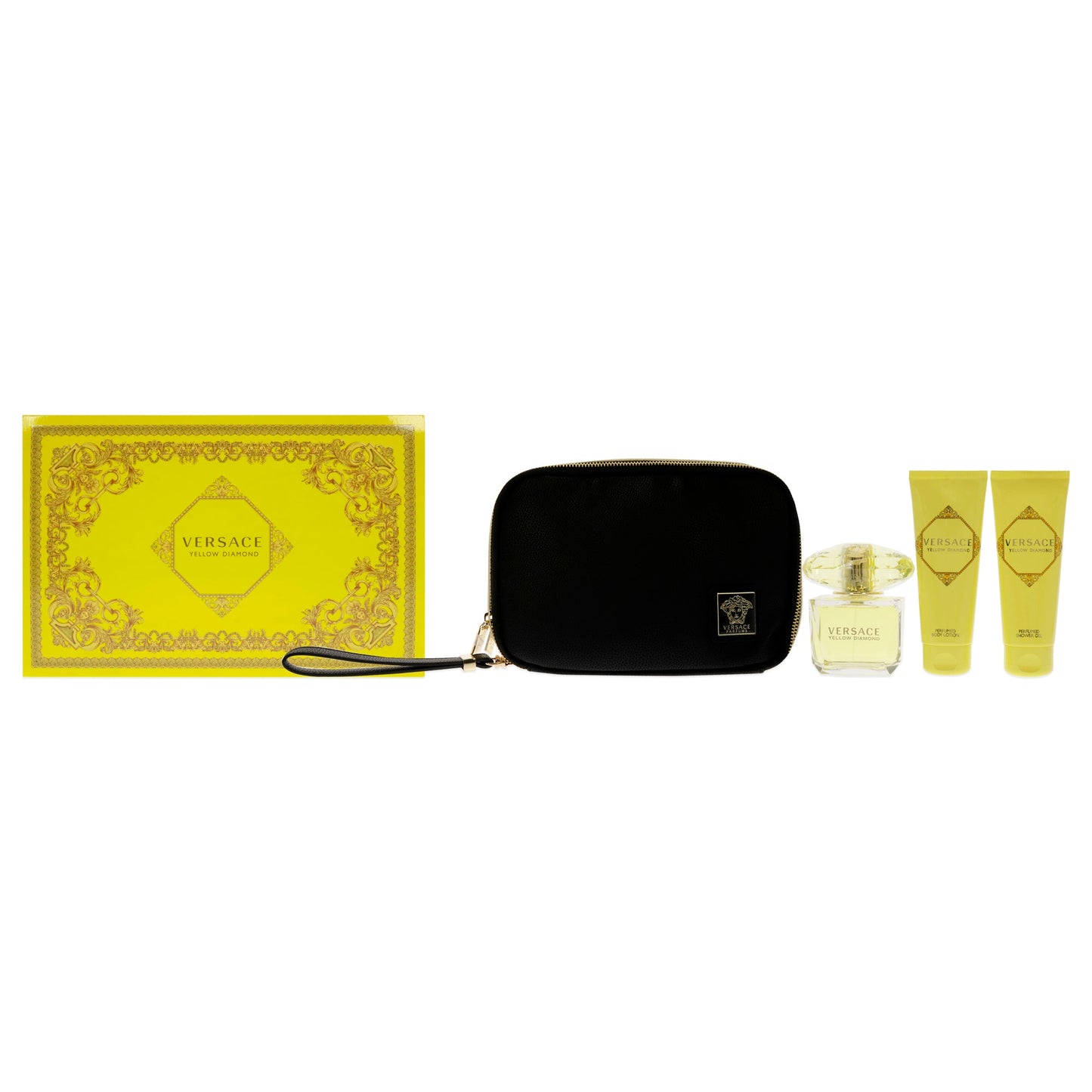Versace Yellow Diamond by Versace for Women - 4 Pc Gift Set - 3oz EDT Spray, 3.4oz Shower Gel, 3.4oz Body Lotion, Bag