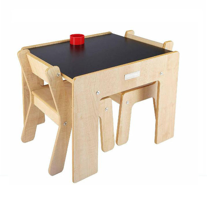 Little Helper Montessori Wood FunStation Duo Kids Table & Chairs Set for 2 | Chalky