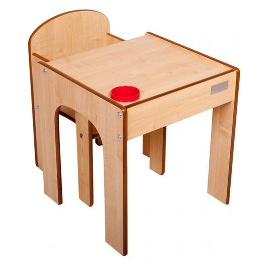 Little Helper Montessori Wooden FunStation Kids Table and Chairs Set | Natural