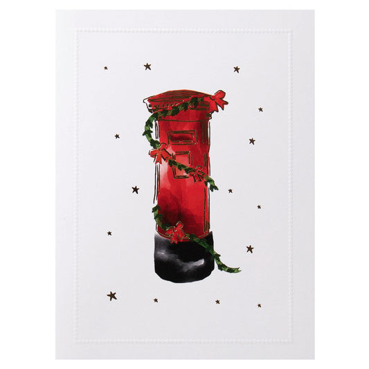 Mount Street Printers Red Postbox Garland Christmas Card Set of 8