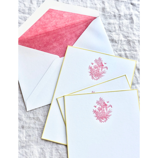 Note Cards - Toile Pink