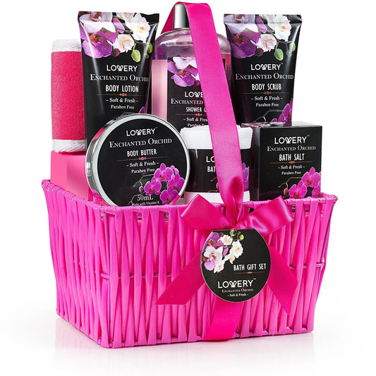 Enchanted Orchid Bath and Body Gift Basket - 9Pc Spa Kit