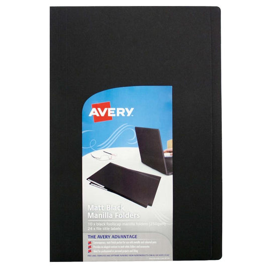 Avery File Folder Black 250gsm Foolscap FSC Mix Credit Pack 10