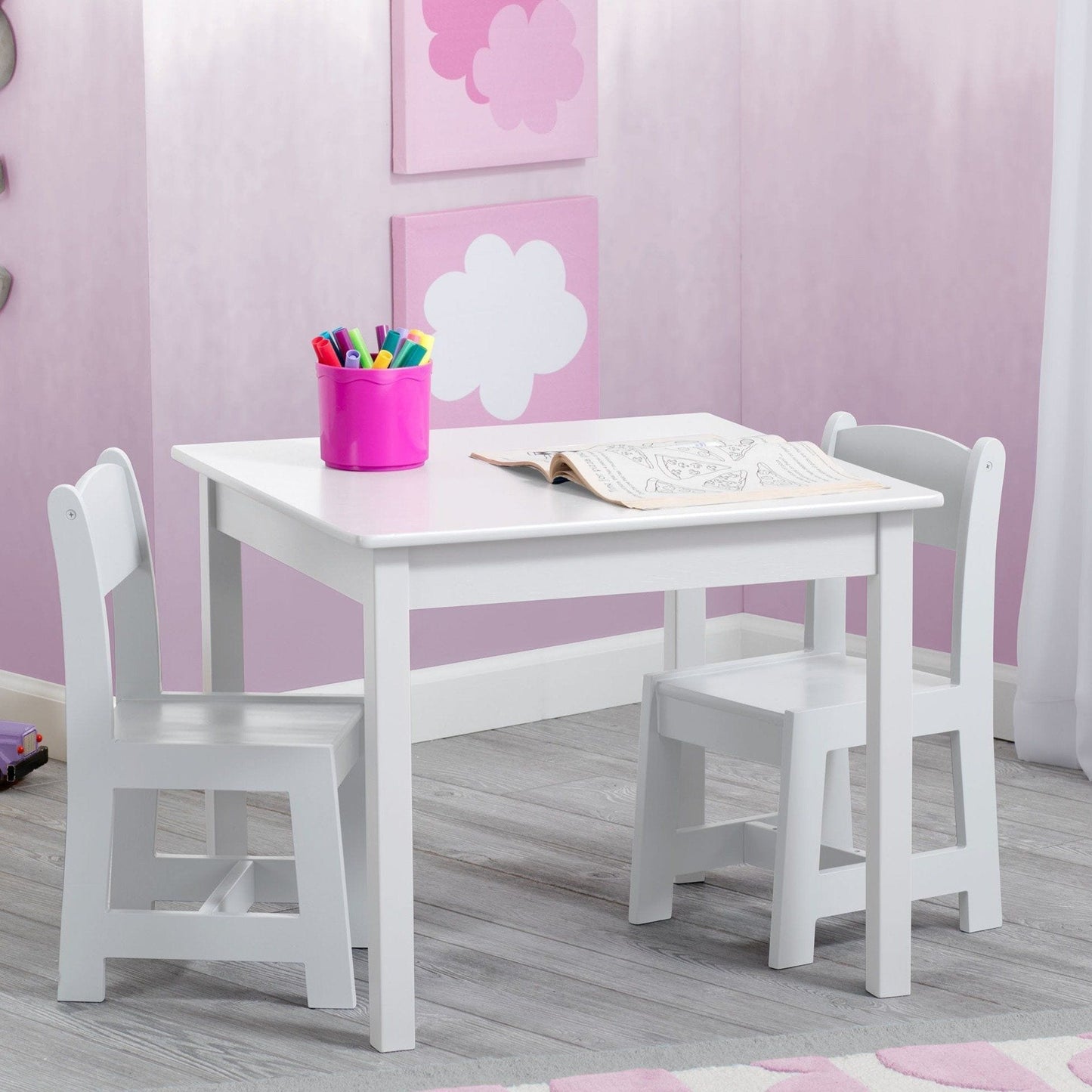 Delta Children Bianca White 130 MySize Table & Chairs Set, Room, b1b