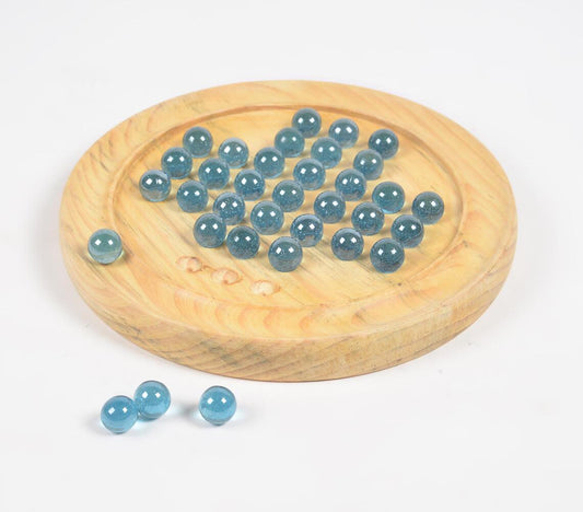 Pine Wood & Glass Marbles Solitaire Game