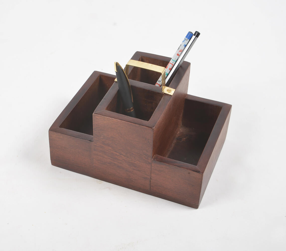 Raw Wooden 4-Slot Desk Organizer