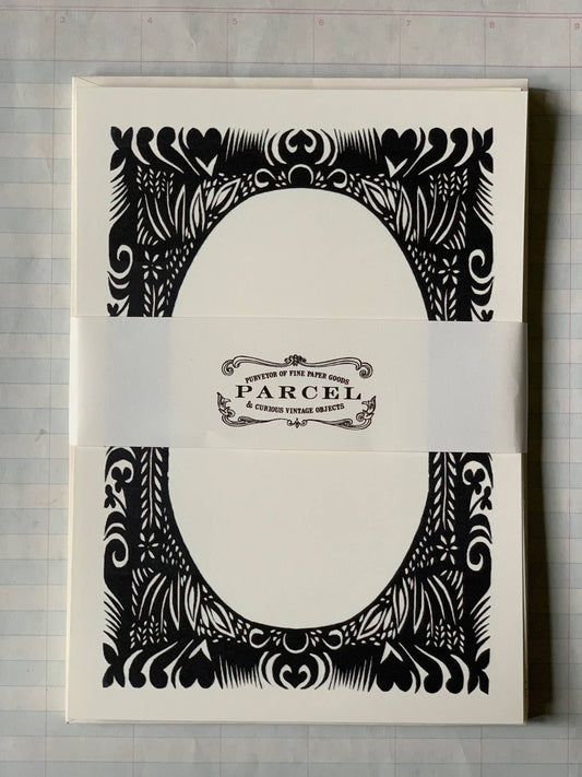 {Parcel} Flat Note Cards with Envelopes :: Papercut Frame :: Set of 8