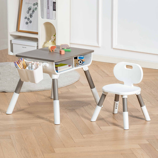 Grow-with-me Height Adjustable Montessori Scandi-Design Kids Table and Chair | White & Grey | 2-8 Years