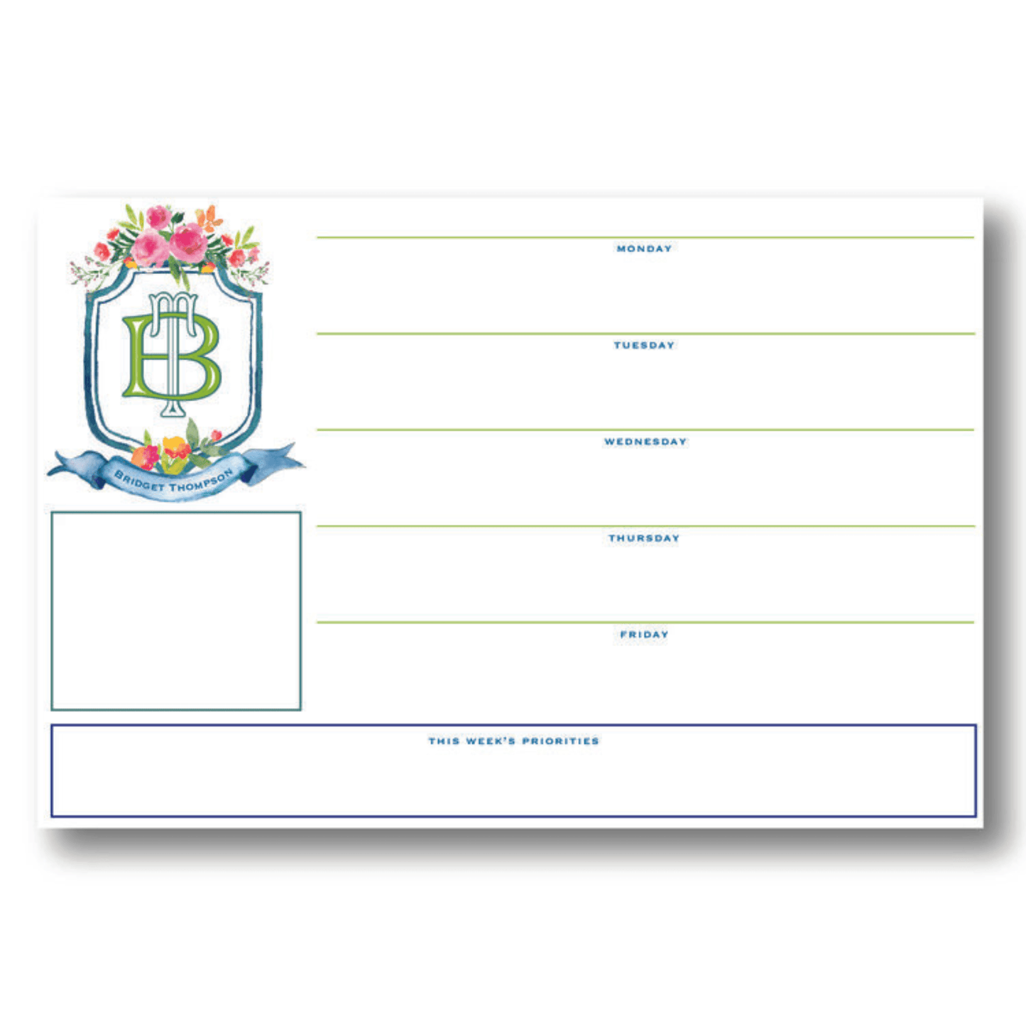 Small Floral Crest V1 Personalized Desk Pad with Monogram