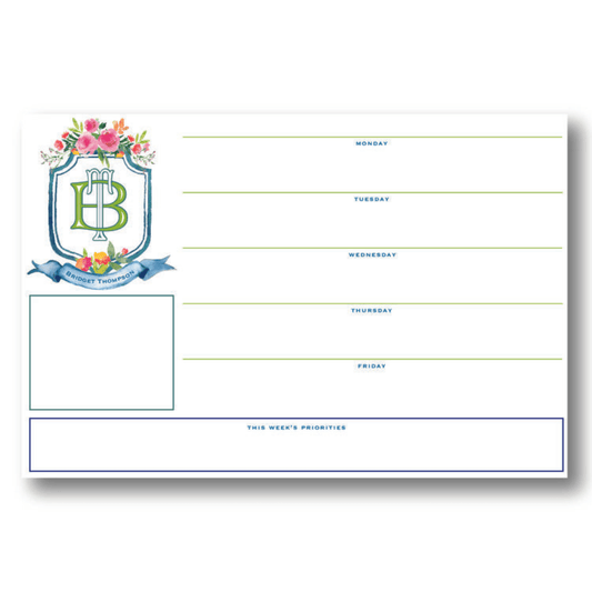Small Floral Crest V1 Personalized Desk Pad with Monogram
