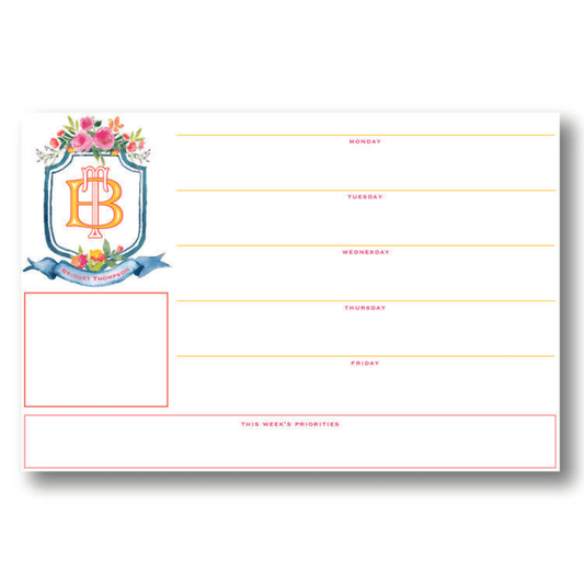 Small Floral Crest V2 Personalized Desk Pad with Monogram